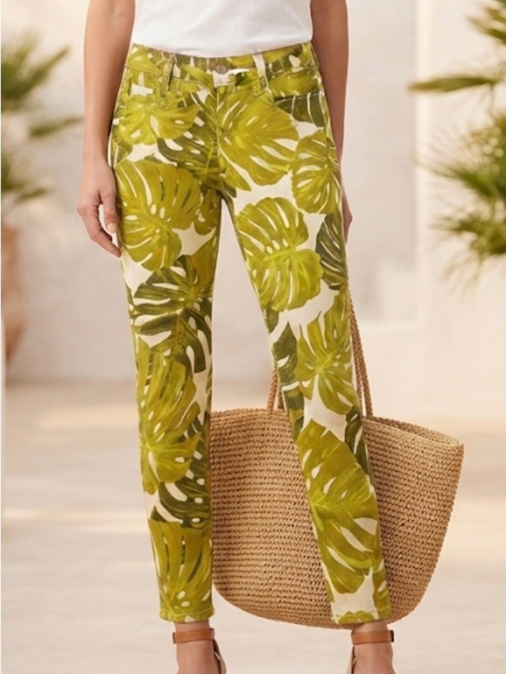 Kate Spade New York Tropical Monstera Leaf Print skinny Jeans Sz 29 NWOT